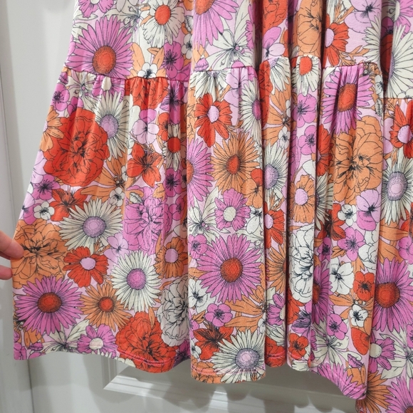 TORRID Super Soft Knit Jersey Floral Pink Orange Tiered Maxi Dress, Size 00, M/L - Picture 6 of 14